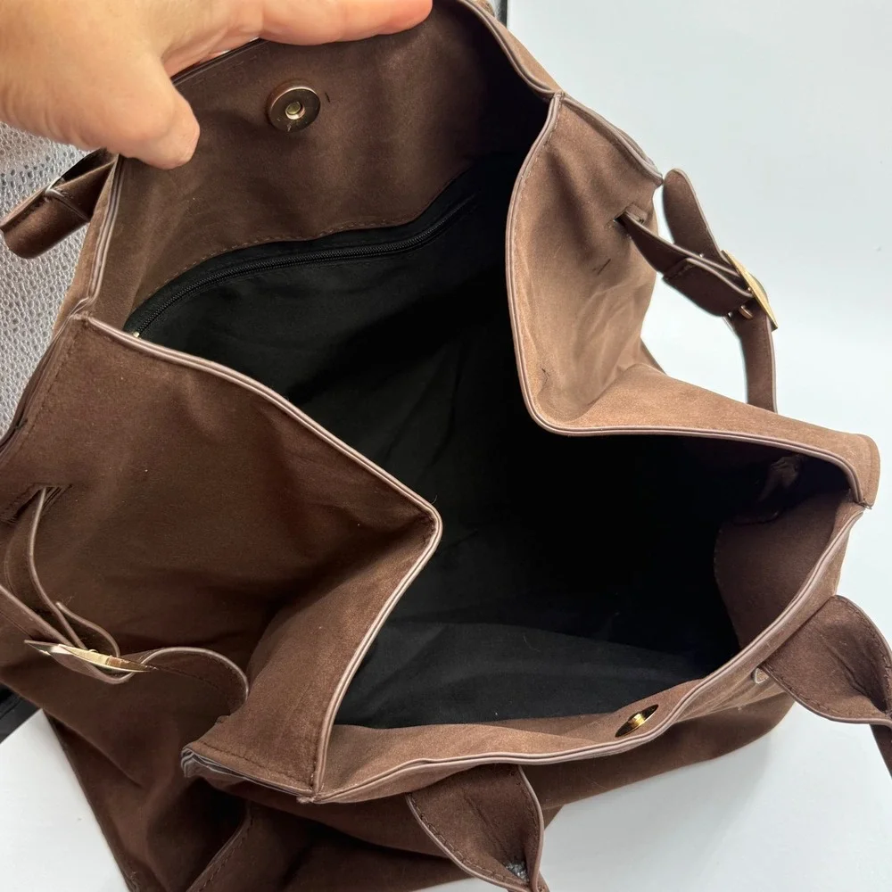 Oversized Brown Faux Leather‎ Weekender Tote Bag Boho Slouchy Travel Carryall